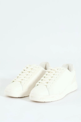 Woven Upper Comfort Soles 1-Up Plain Lace Up Sneaker - White