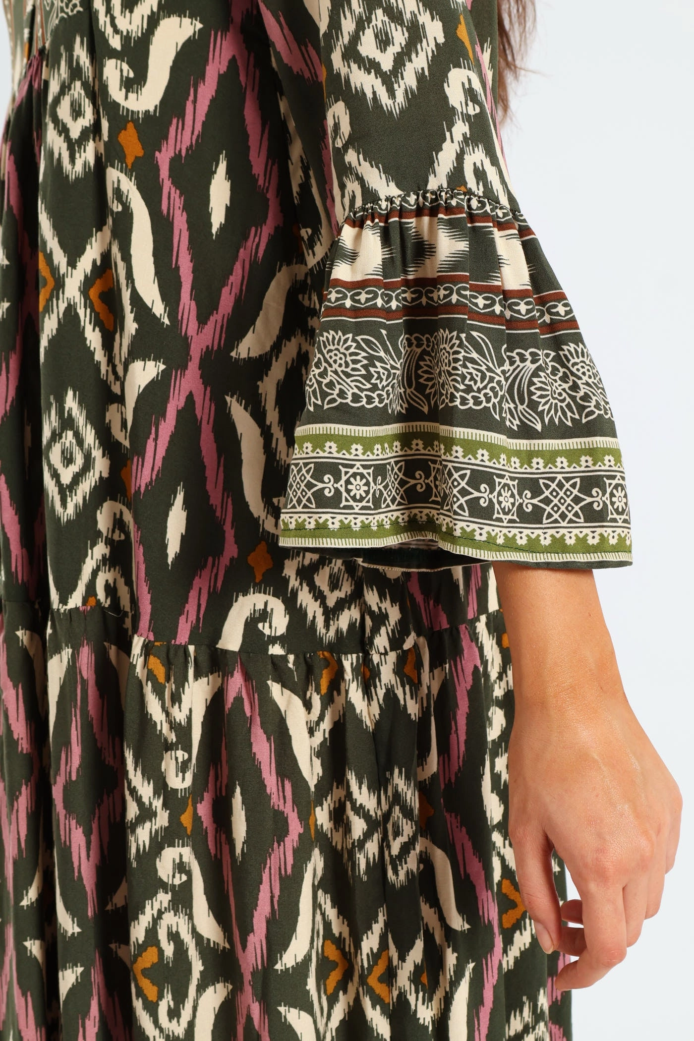 3/4 Sleeve Palm Border Print Tent Midaxi Dress - Multi Minimal Aesthetic