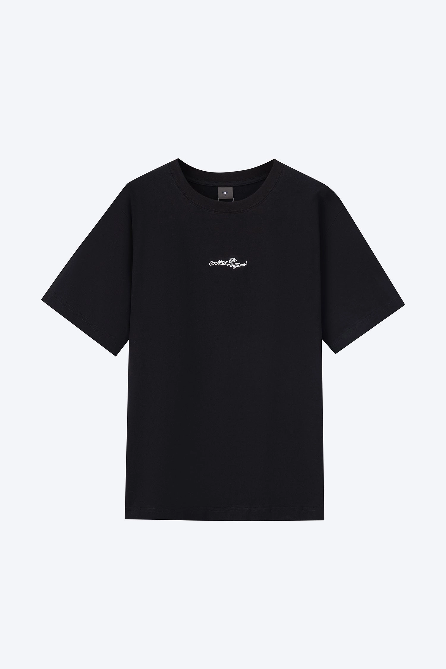 Flexible Knit Fabric (A) Jersey "Cocktail Anytime" Embroidery Tee - Black