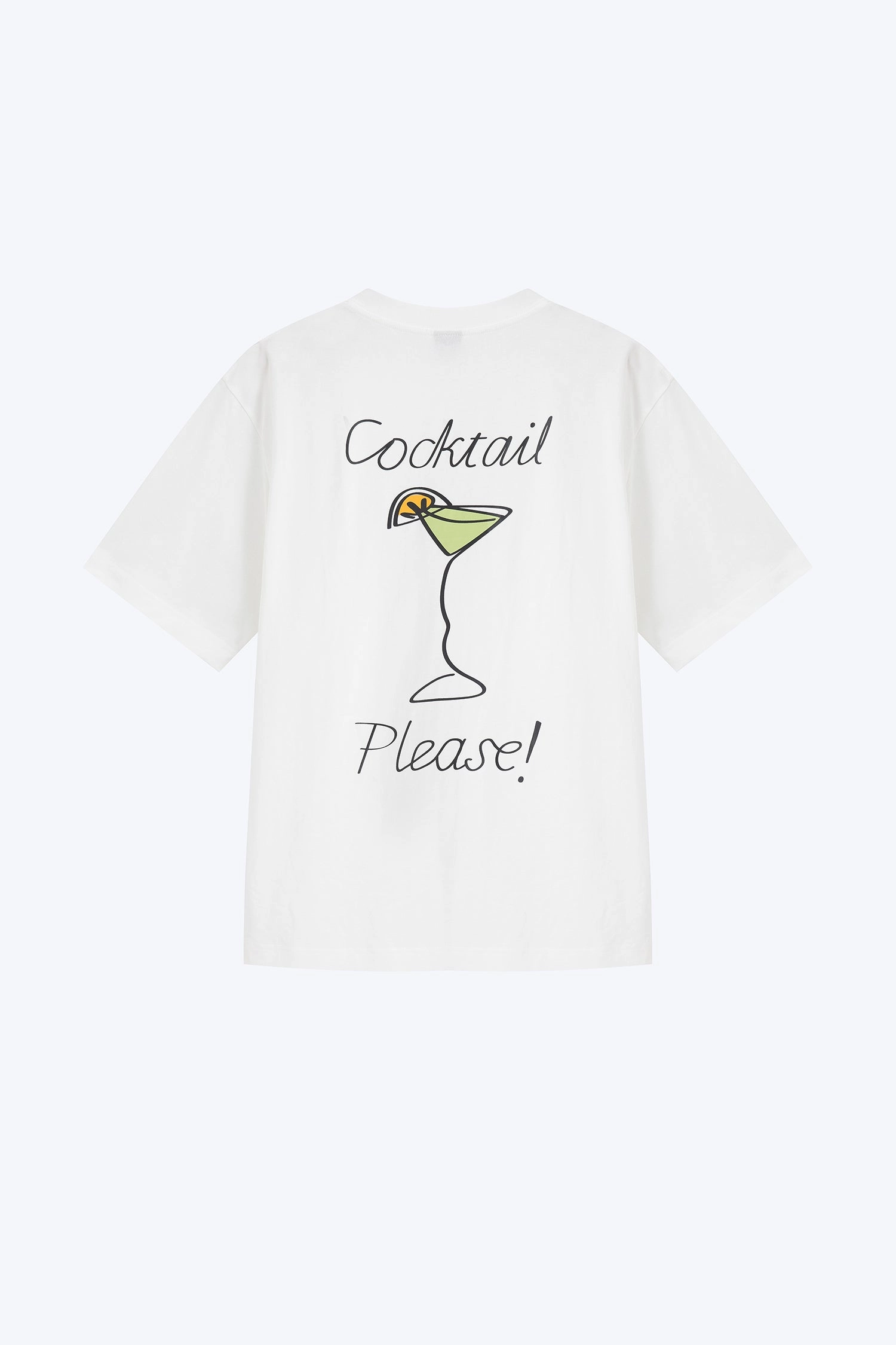 (A) Relaxed Fit Tee with Cocktail Please Print - Cream [AT] RibbedNeckline Heather Effect Finish