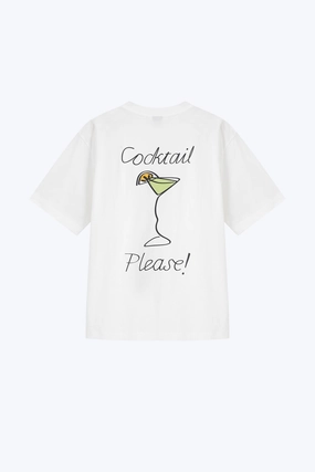 (A) Relaxed Fit Tee with Cocktail Please Print - Cream [AT] MoistureControl simple design