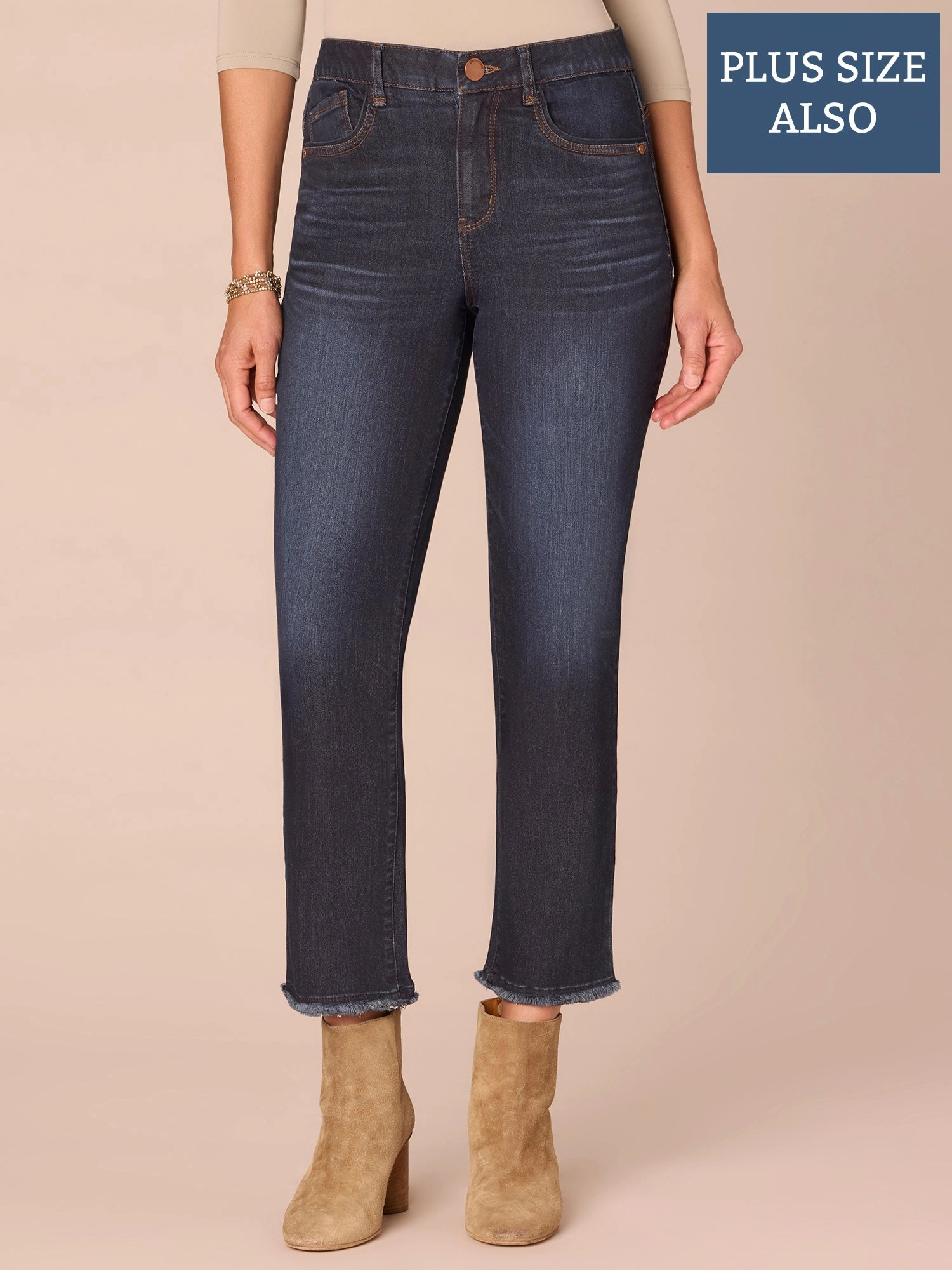 ??Ab??solution? High Rise Cascading D Fray Plus Size Slim Straight Jeans Flexible Knee Panels