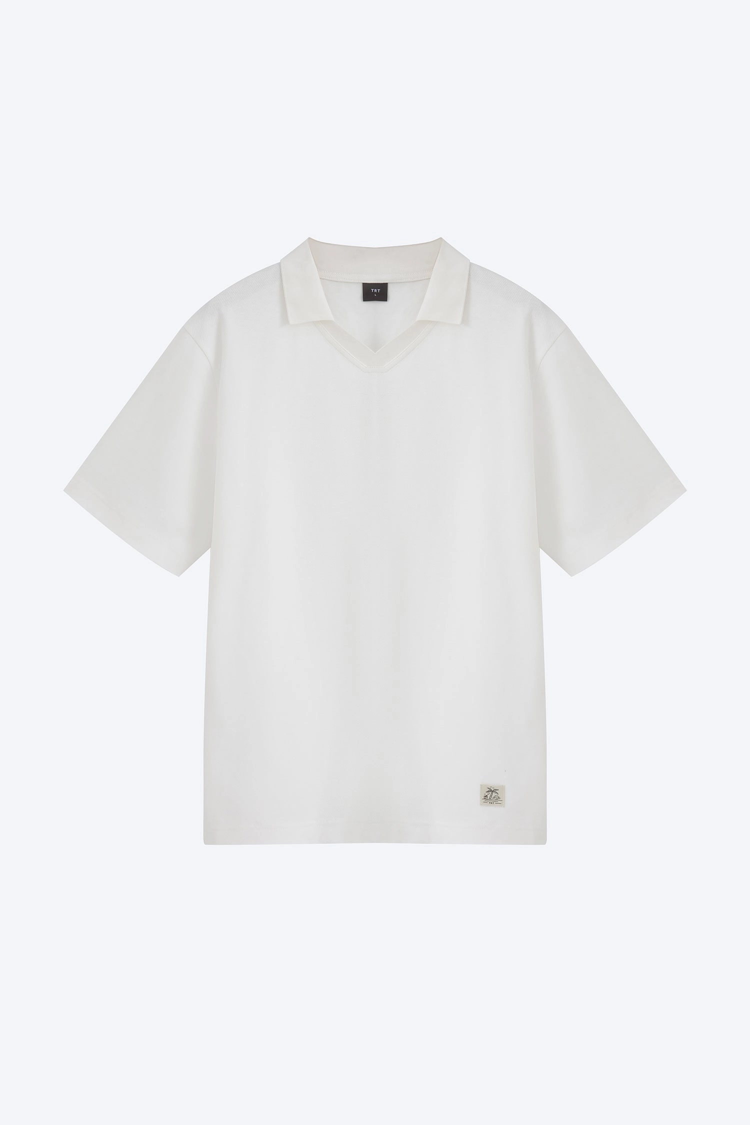 Contrast Stitch Layered Collar (B) Boxy Open Collar Polo - Cream