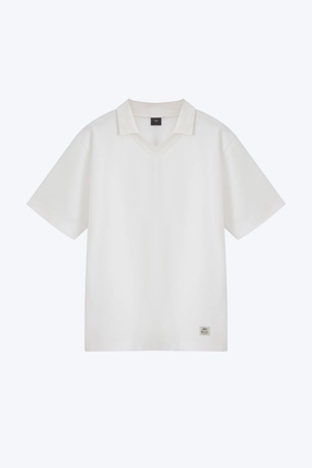 Ethically Sourced Yarn Classic Cut (B) Boxy Open Collar Polo - Cream