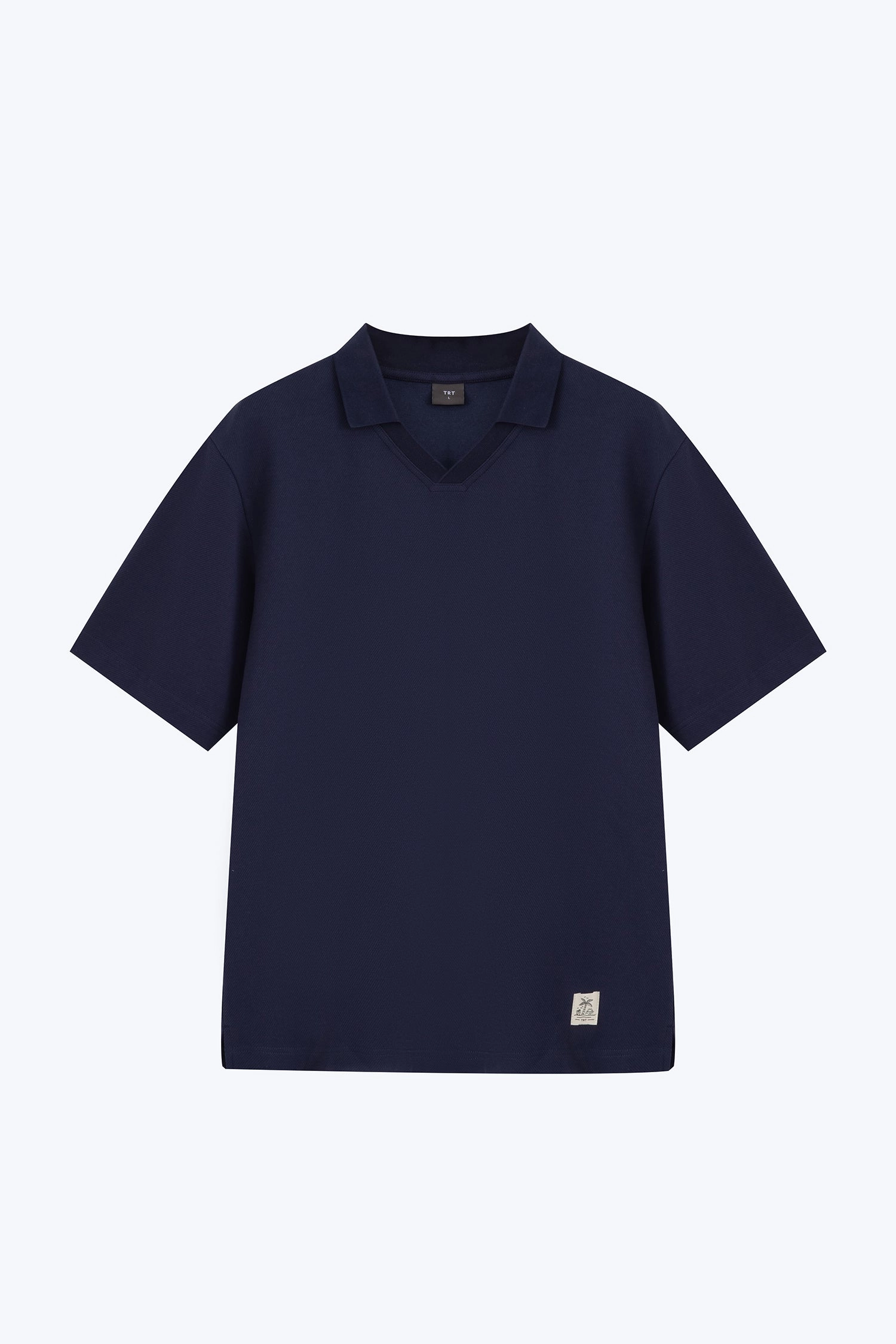 FlexibleRibbedTrims (B) Boxy Open Collar Polo - Navy