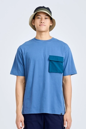 (B) Relaxed-fit Contrast Back Yoke Tee - Steel Blue [AT] Basic Tee