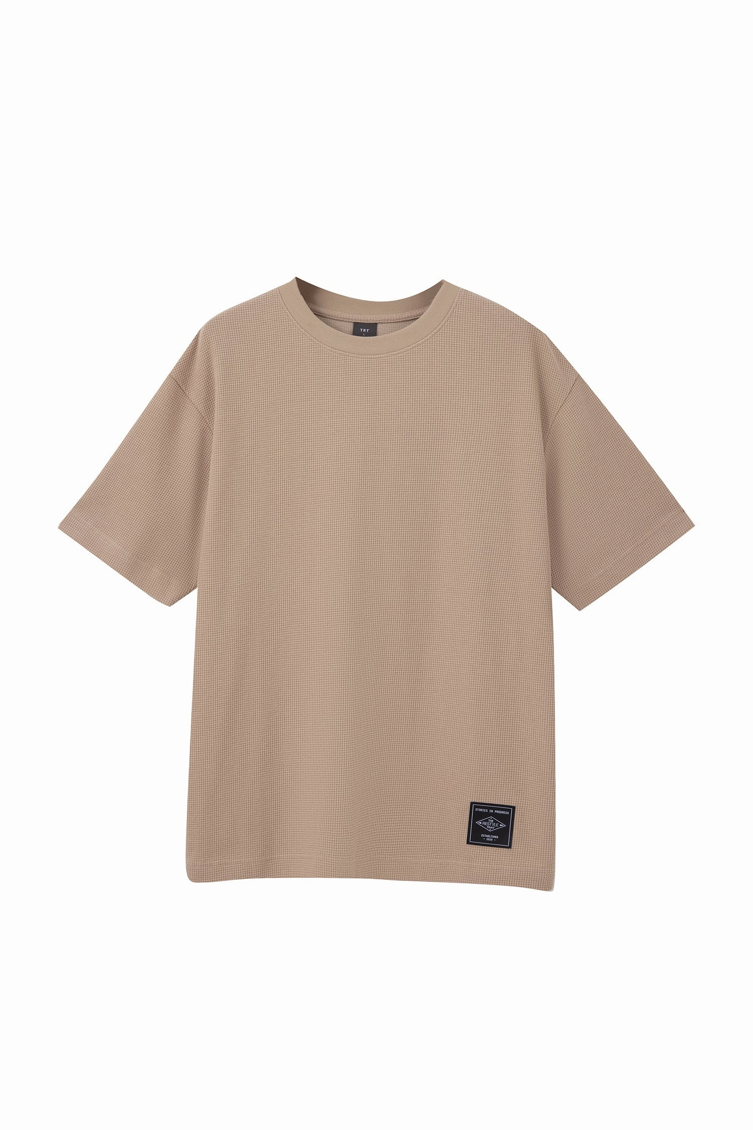 Breathable back panel Hypoallergenic fabric (B) Waffle Crew Neck Tee - Khaki