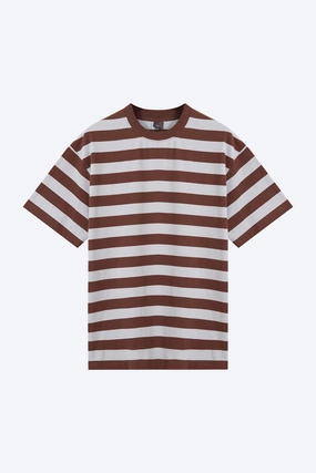 (C) Broad Stripes Tee - Brown Cozy Blouse