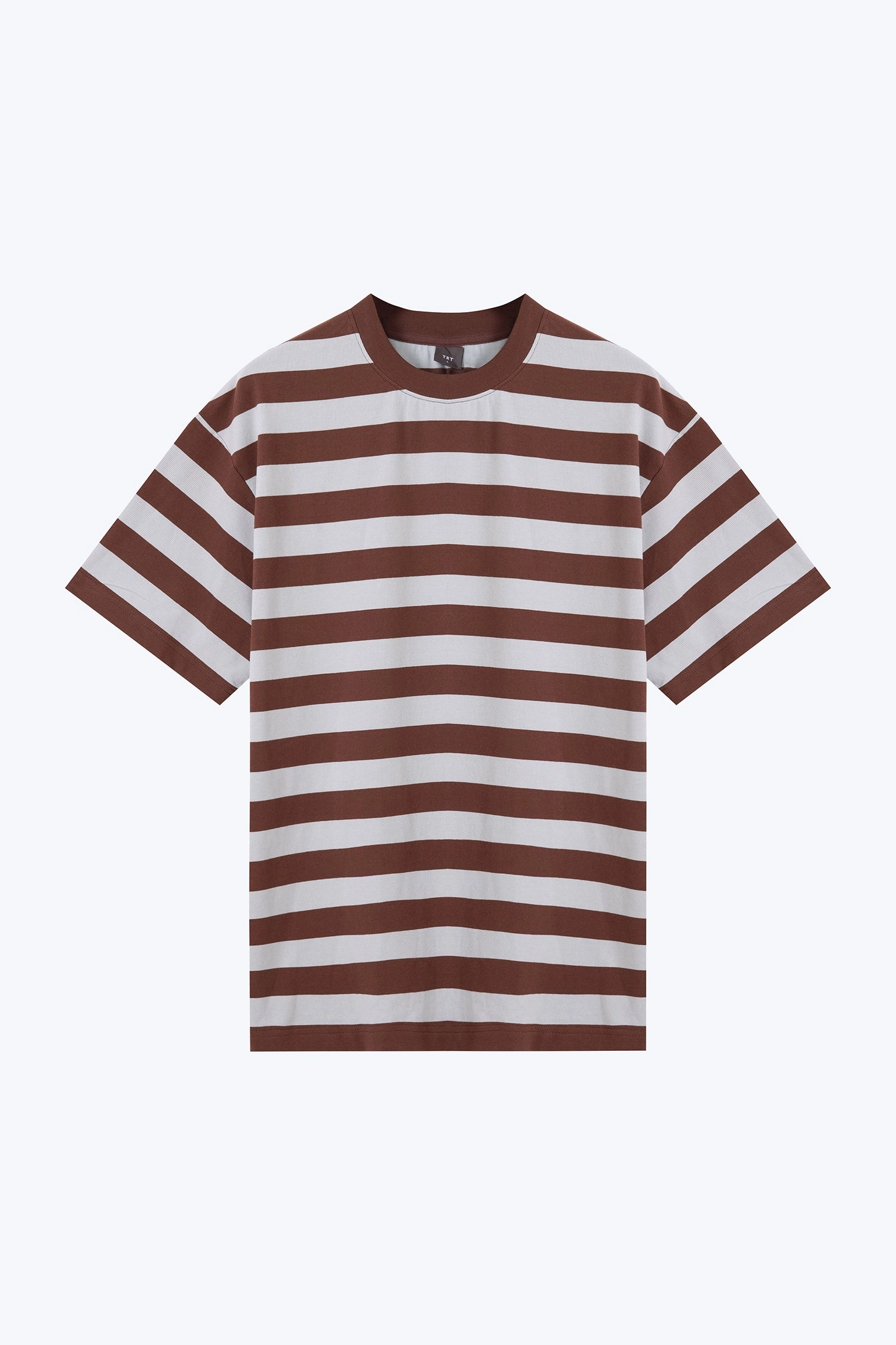 (C) Broad Stripes Tee - Brown Contrast Stitch Accent Garment Washed Softness