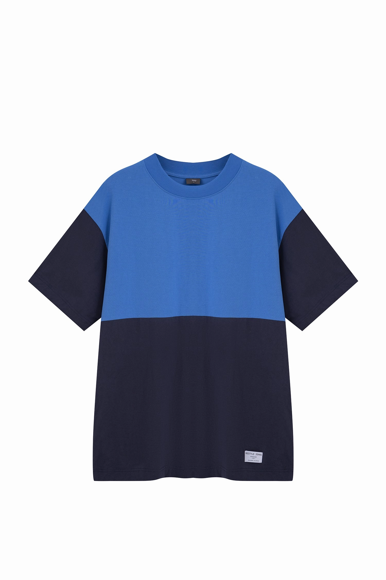 (C) Colour Block Tee - Steel Blue [AT] Convertible Collar