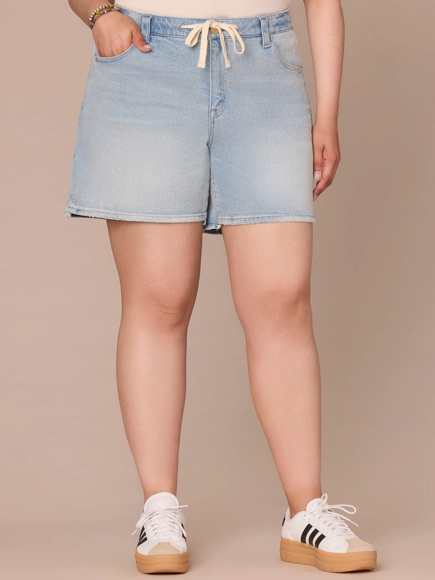 "Ab"leisure Skyrise Drawstring Micro Step Hem Relaxed Plus Size Shorts Work Ready Soft Daily Clothing