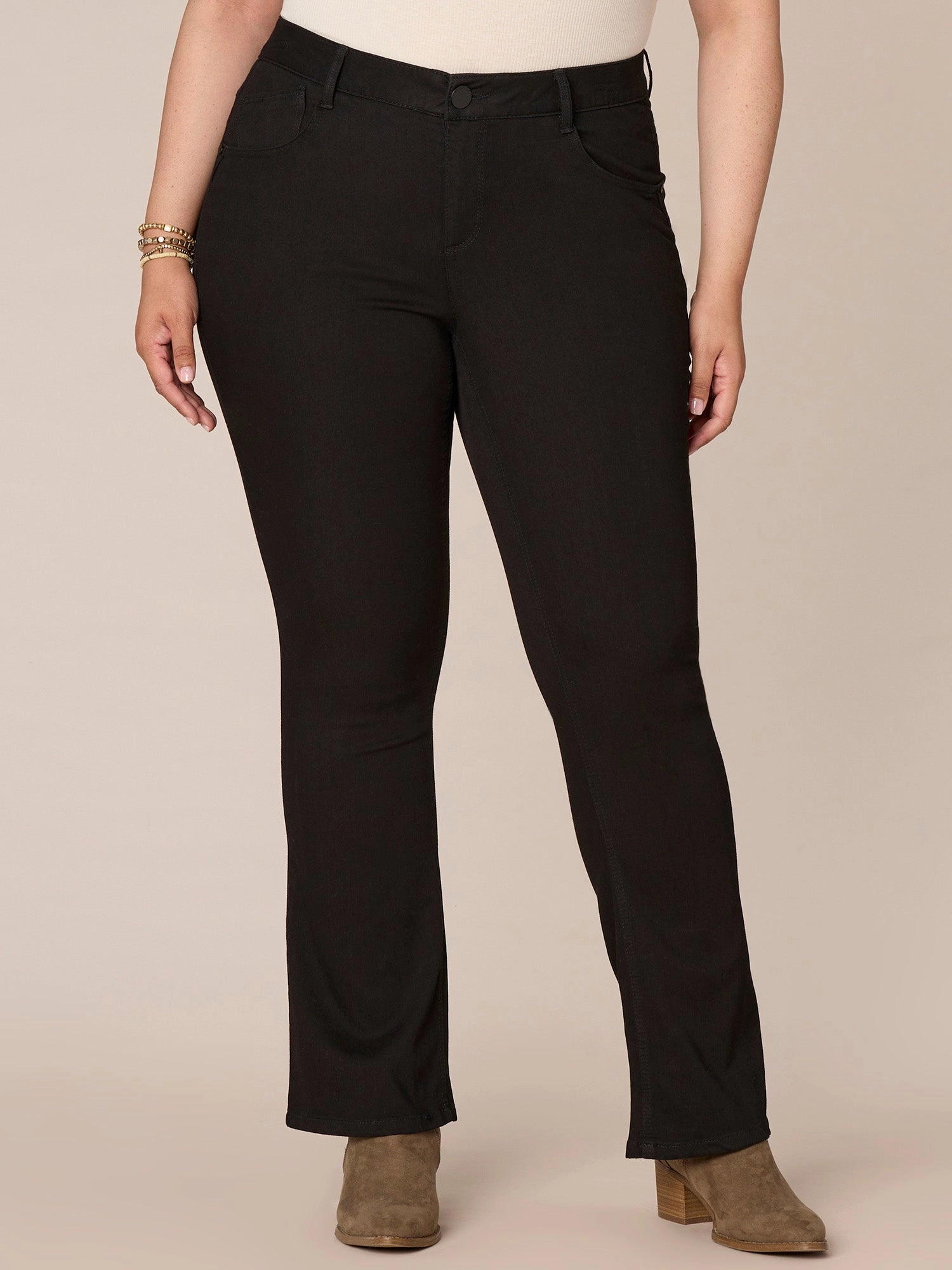 "Ab"solution? Black Denim Plus Itty Bitty Bootcut Jeans Reinforced Stitching Details