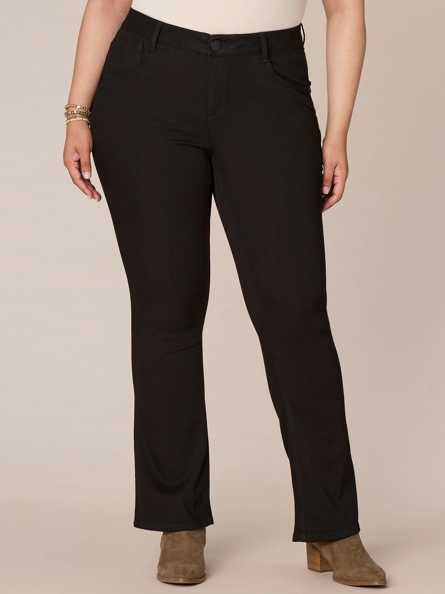 "Ab"solution? Black Denim Plus Itty Bitty Bootcut Jeans Balanced Look Low Effort