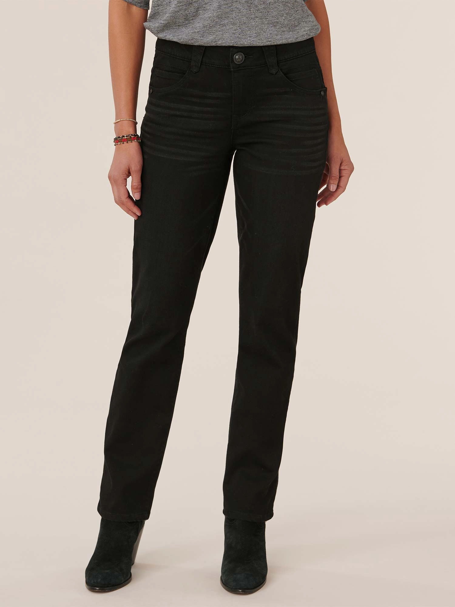 Cool Silhouette Raw Hem Design "Ab"solution? Booty Lift Straight Leg Black Jeans