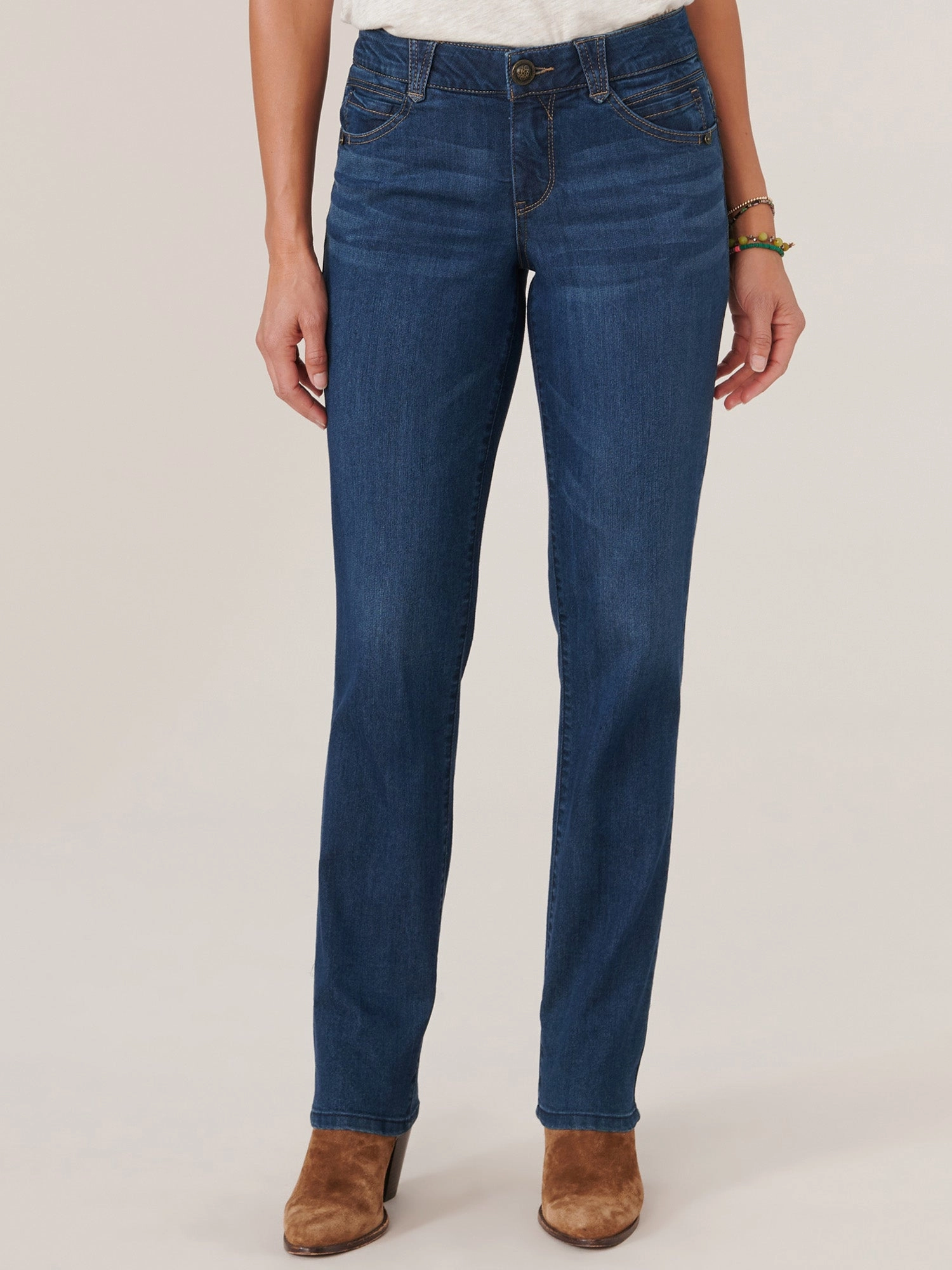 No Gap Waistband Daily Wear Festival Outfit "Ab"solution? Booty Lift Straight Leg Indigo Jeans