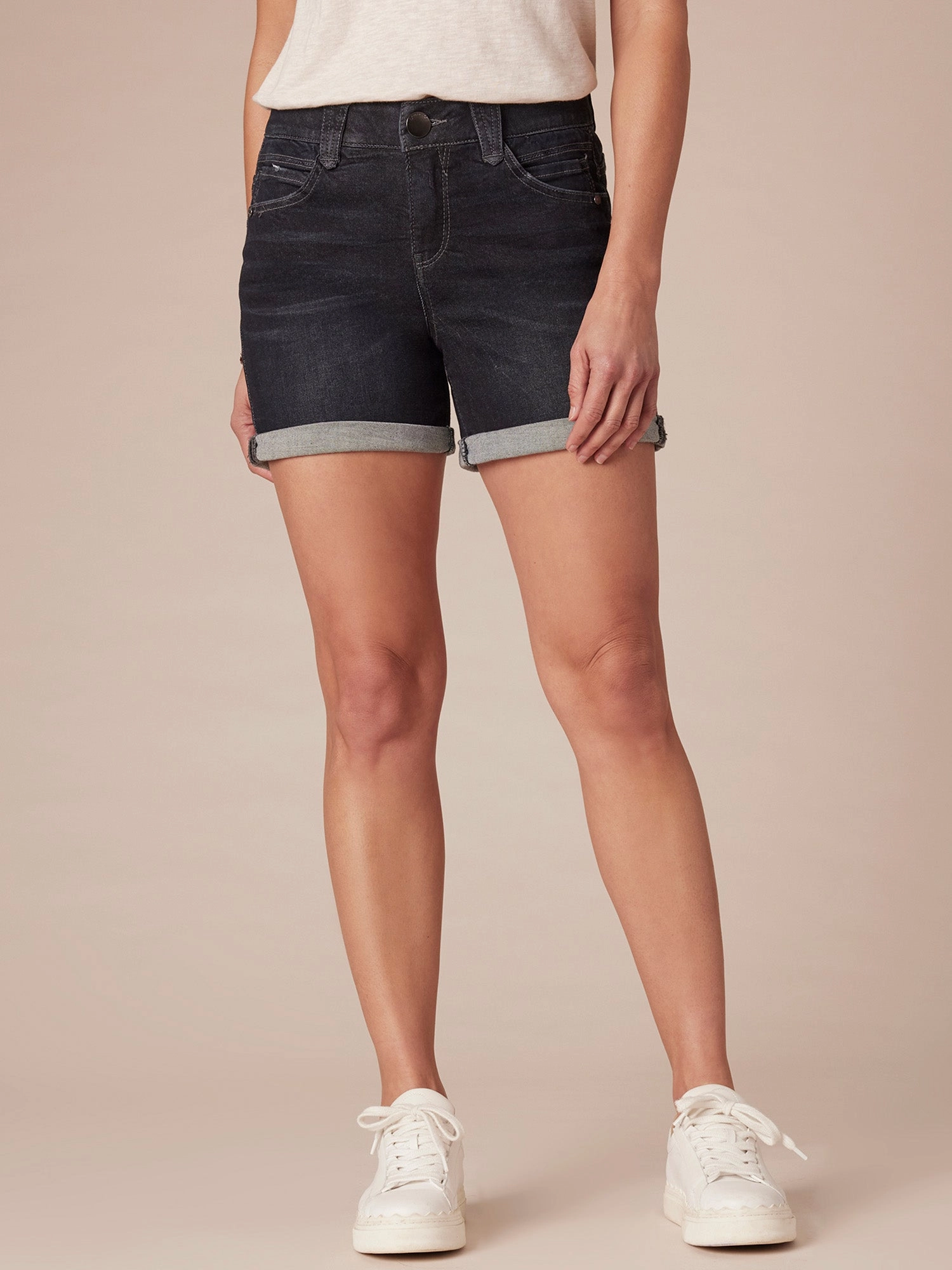 "Ab"solution Dark Indigo 5" Inseam Denim Shorts Multi Purpose Pockets Modern Winter Warmth Loose