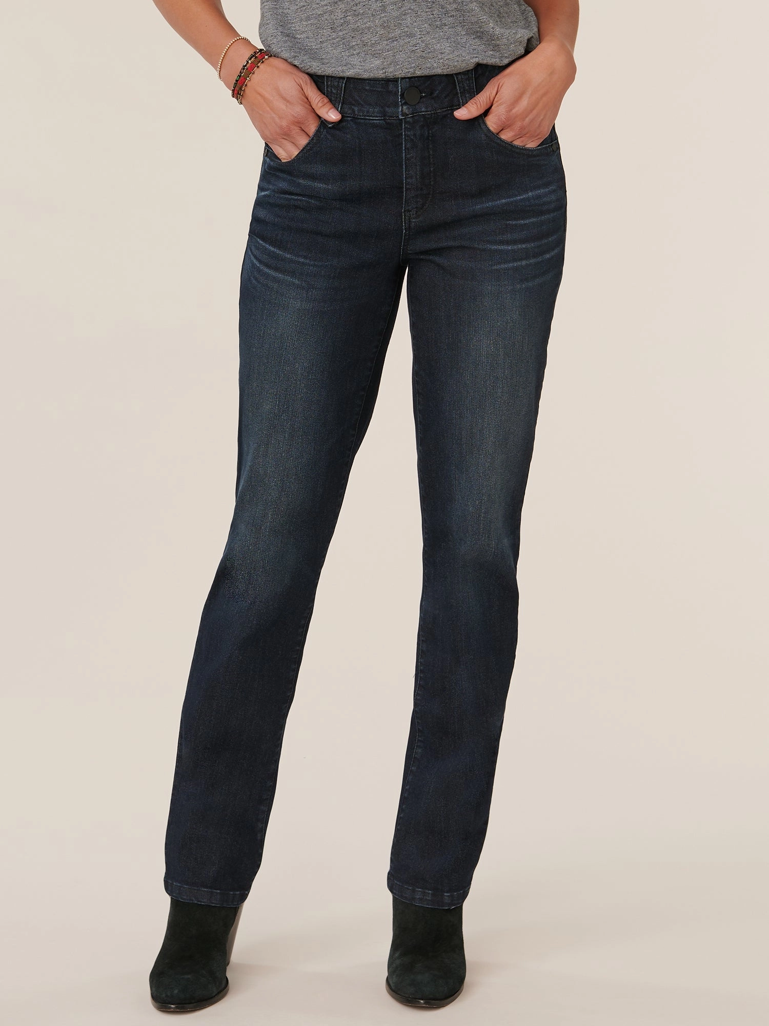 Date Night Loose Vintage Lover "Ab"solution? Dark Indigo Petite Straight Leg Jeans