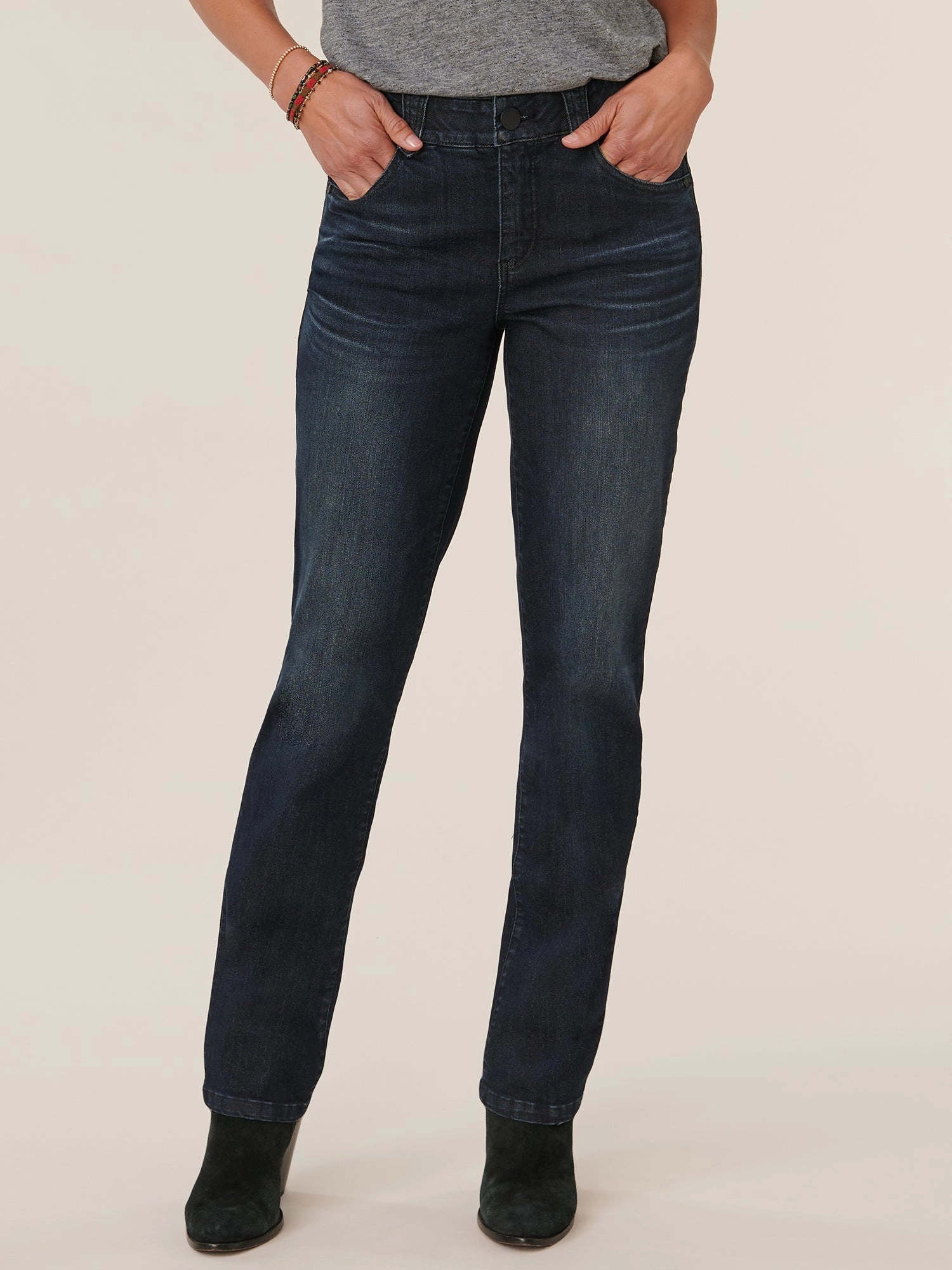 "Ab"solution? Dark Indigo Petite Straight Leg Jeans Lightweight Feel