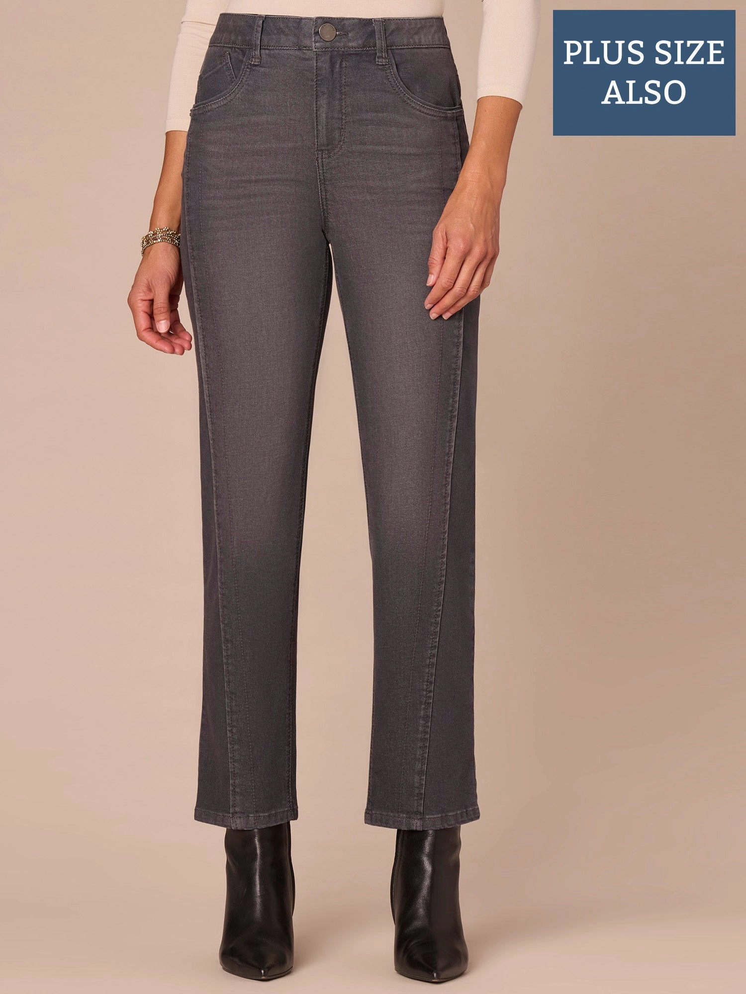 "Ab"solution? High Rise Ankle Length Plus Size Straight Leg Jeans Unfaded Hemline