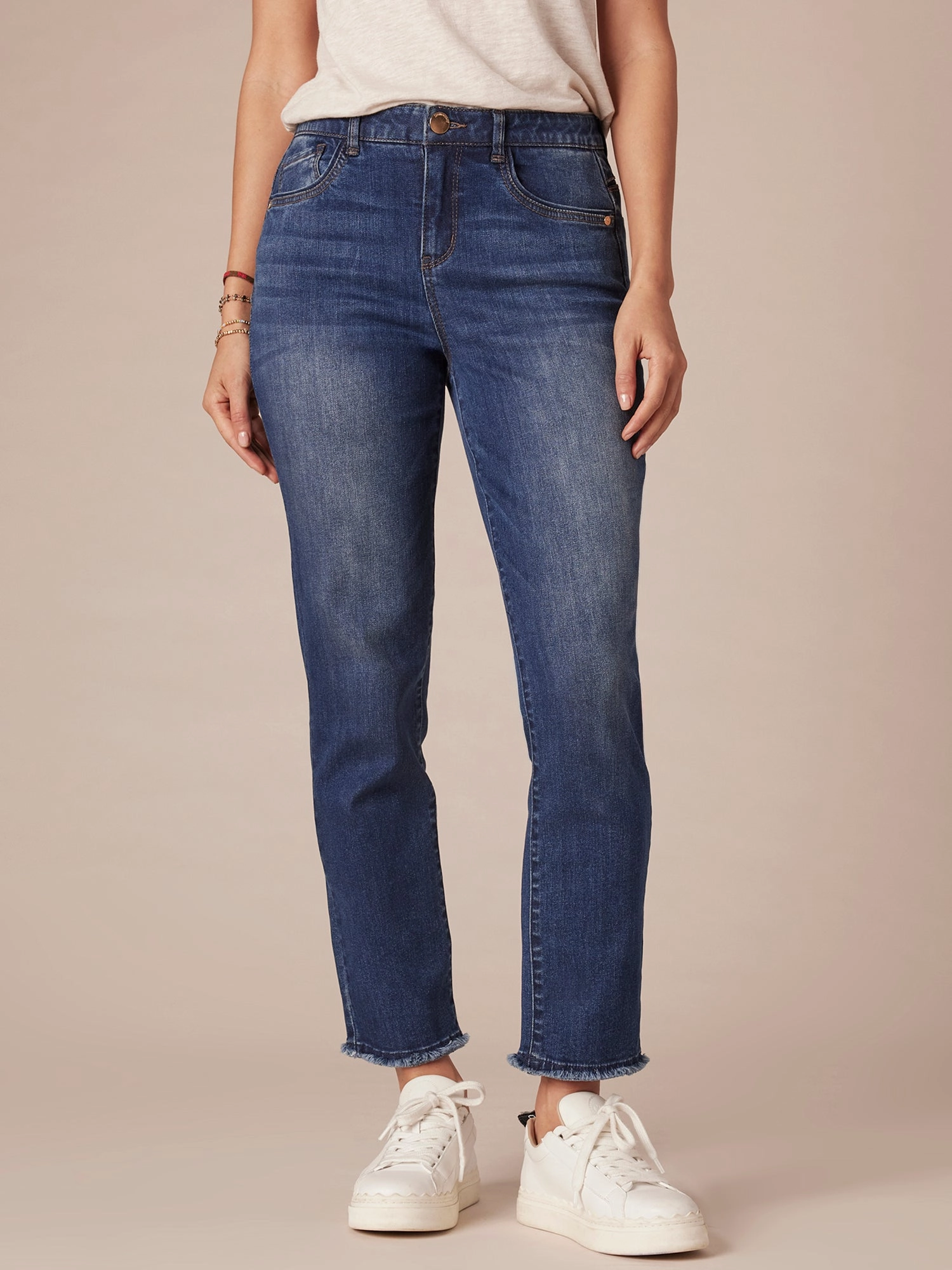 "Ab"solution High Rise Cascading Embroidered "D" Slim Straight Jean Stylish Vibrant