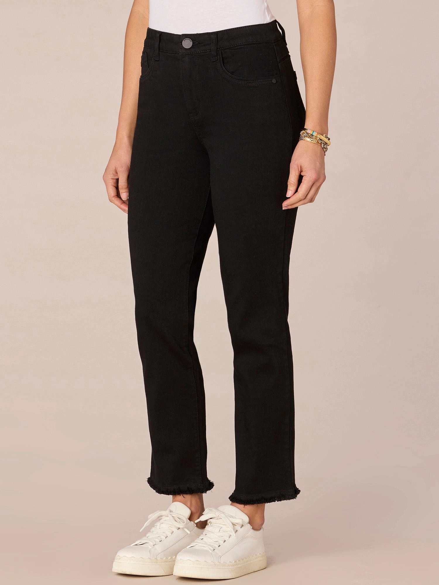 "Ab"solution High Rise Cascading "D" Pocket Slim Straight Jeans Gym Ready Vibrant Bold Basic Fashion