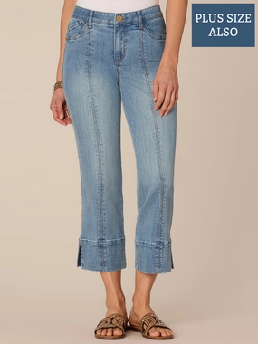 Sustainable Beach Day Trend Setter Chill Outfit "Ab"solution High Rise Center Seam Side Slit Plus Size Kick Flare Jean