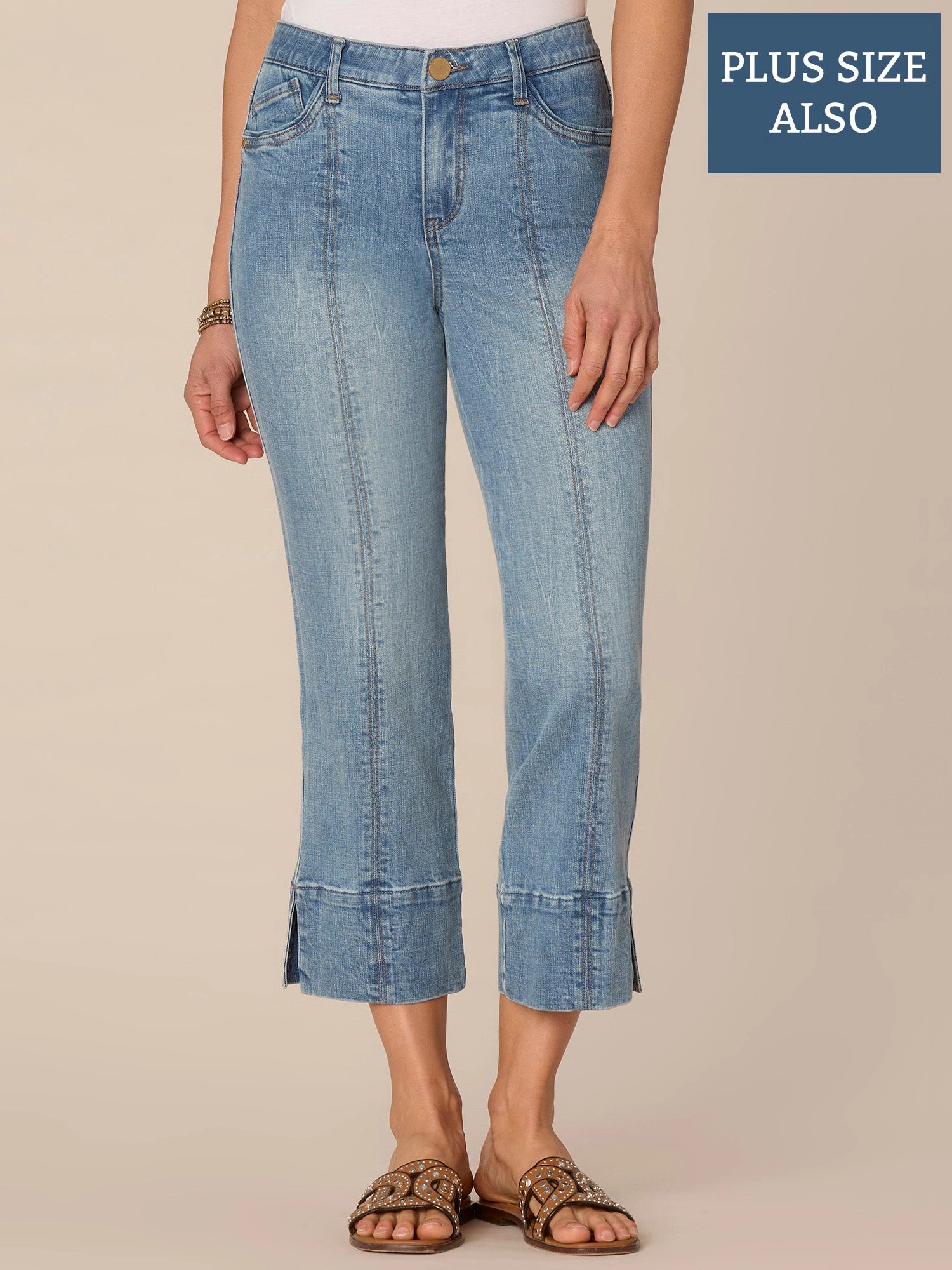 Sustainable Beach Day Trend Setter Chill Outfit "Ab"solution High Rise Center Seam Side Slit Plus Size Kick Flare Jean