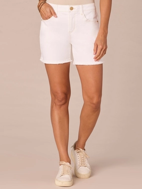 Rubberized Grip Waistband "Ab"solution High Rise Clean Finish Fray Hem Shorts with Cascading D