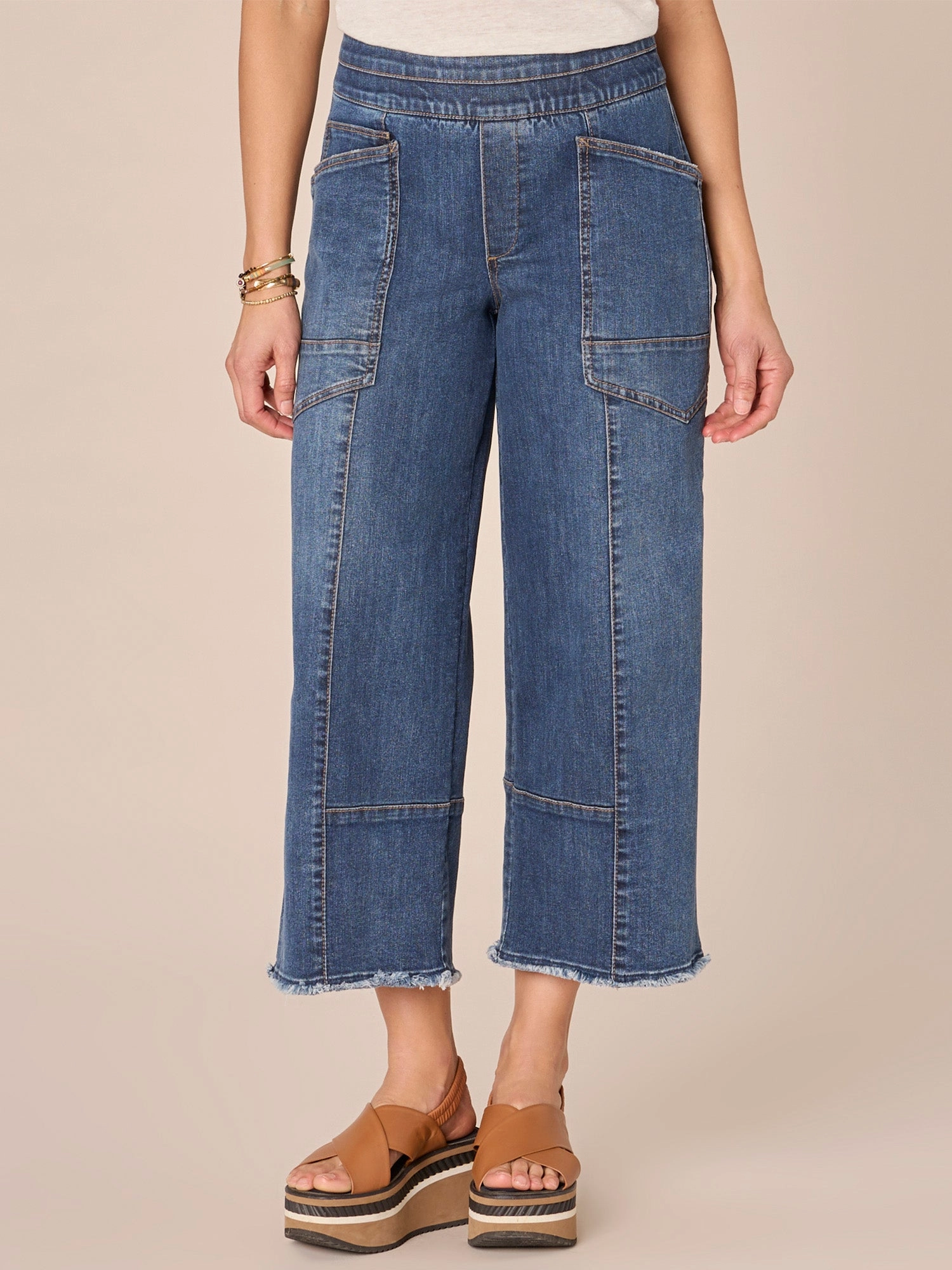 "Ab"solution High Rise Cropped Glider Fray Hem Wide Leg Jean Lightweight Morning Stroll Durable Night Out Rainy Day