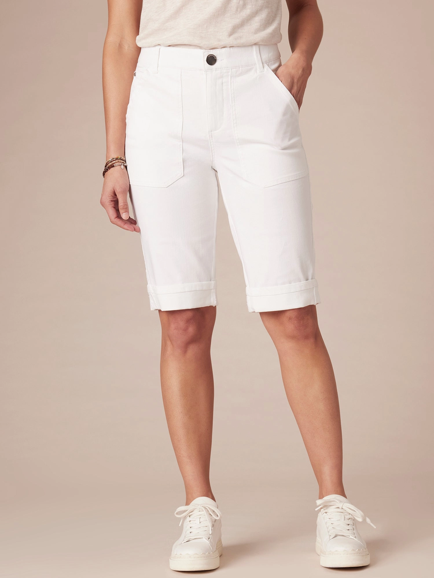 "Ab"solution High Rise Cuffed Denim Bermuda Short with Coin Pockets Artist Vibe Premium