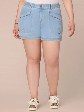 "Ab"solution High Rise Double Button Utility Plus Size Shorts Affordable Autumn Days Breathable