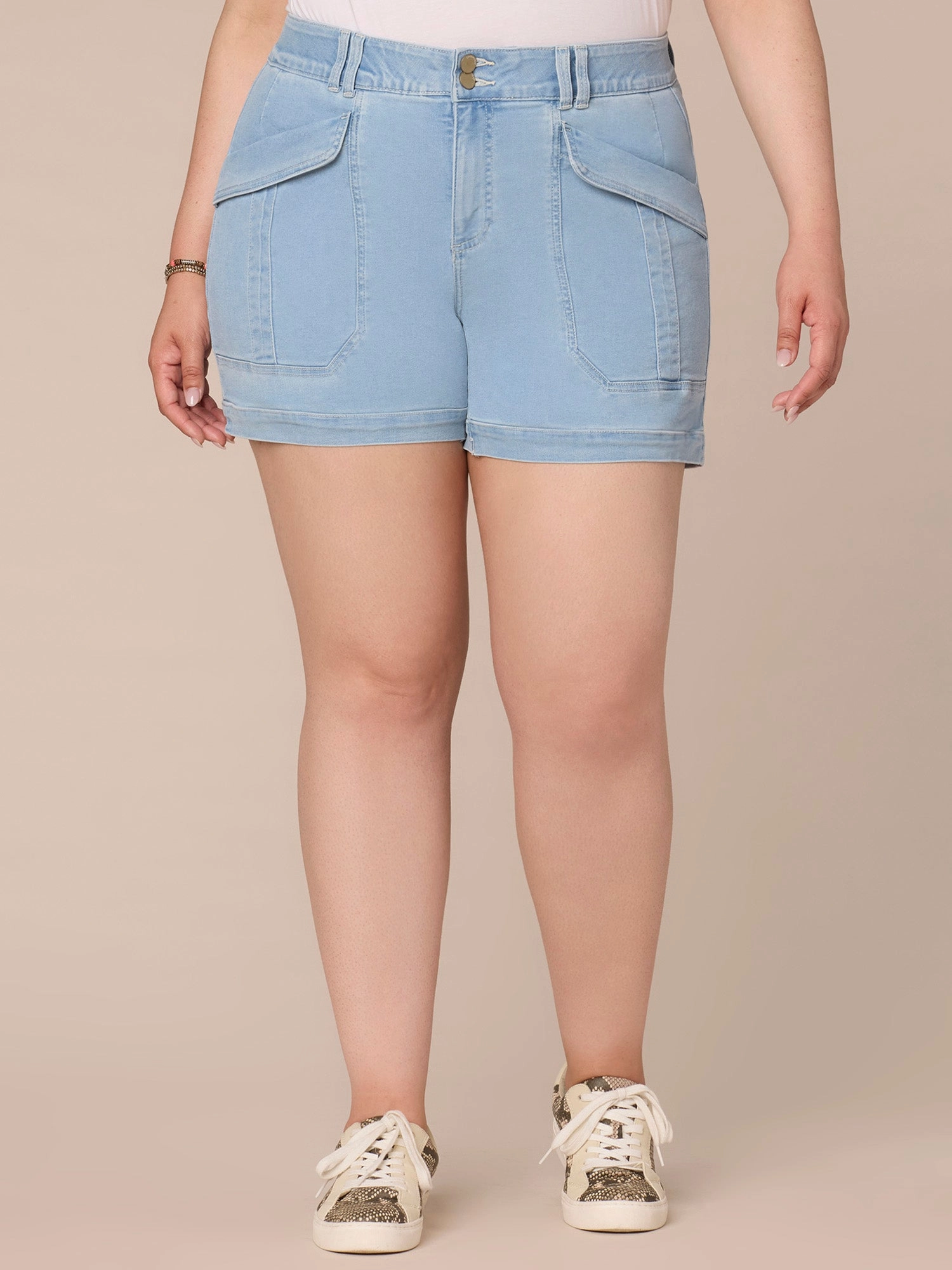 "Ab"solution High Rise Double Button Utility Plus Size Shorts Unisex Fashion Classic Office Wear