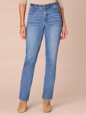 Style Neutral "Ab"solution? High Rise Petite Straight Leg Jeans in Mid Blue