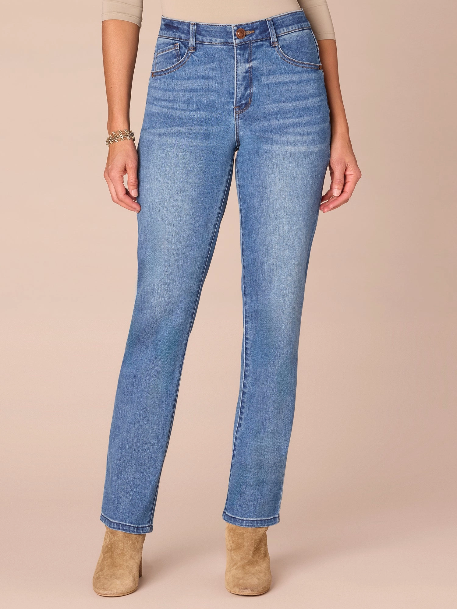 Minimalist Night Out Smooth "Ab"solution? High Rise Petite Straight Leg Jeans in Mid Blue