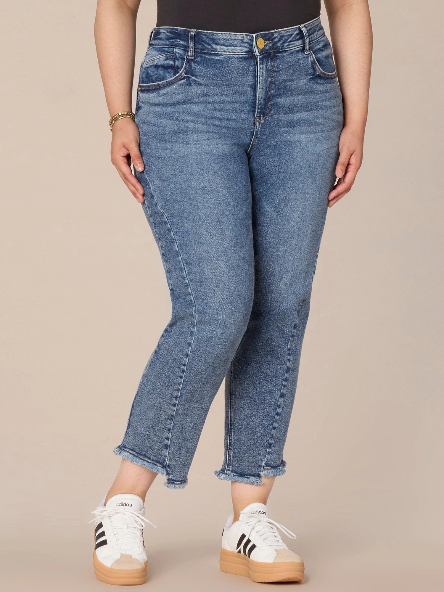 Lightweight Feel Flex Knit Waist Panel "Ab"solution? High Rise Spliced Ankle Straight Leg Plus Size Jeans