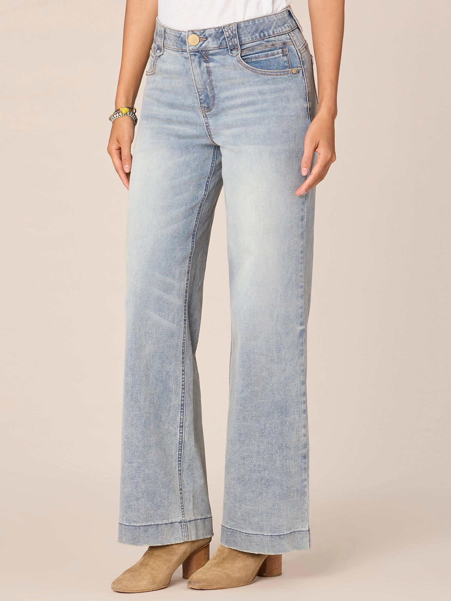 City Ready Simple Outfit "Ab"solution High Rise Wide Leg Jeans with Subtle Fading Detail