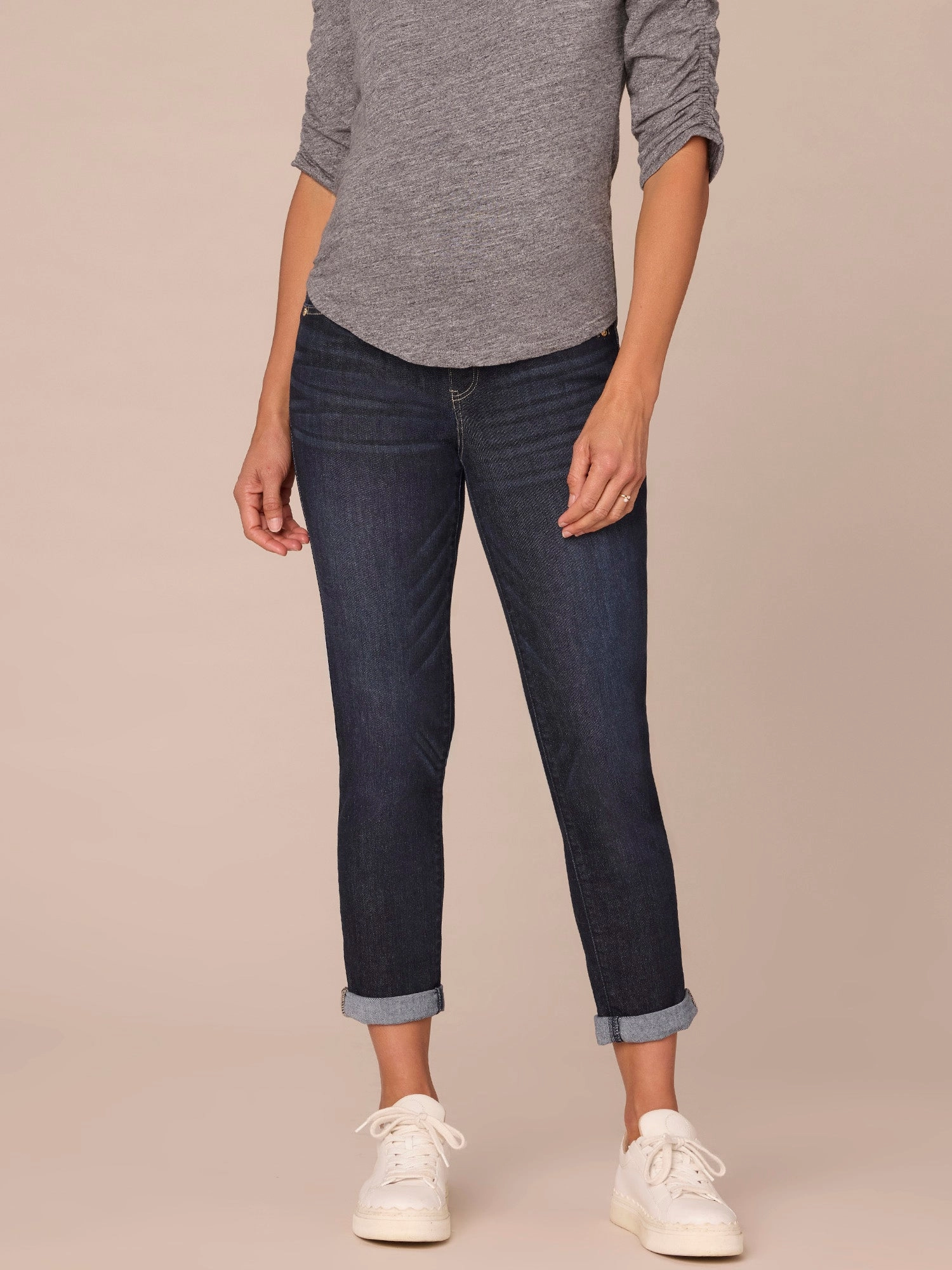 "Ab"solution Indigo Maternity Ankle Skimmer Baby Bump Jeans Rainy Day Winter Warmth Autumn Days