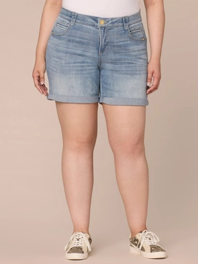 Relaxed Basics Eco Friendly Denim "Ab"solution Mid-Rise 7-Inch Inseam Plus Size Shorts with Roll Cuff