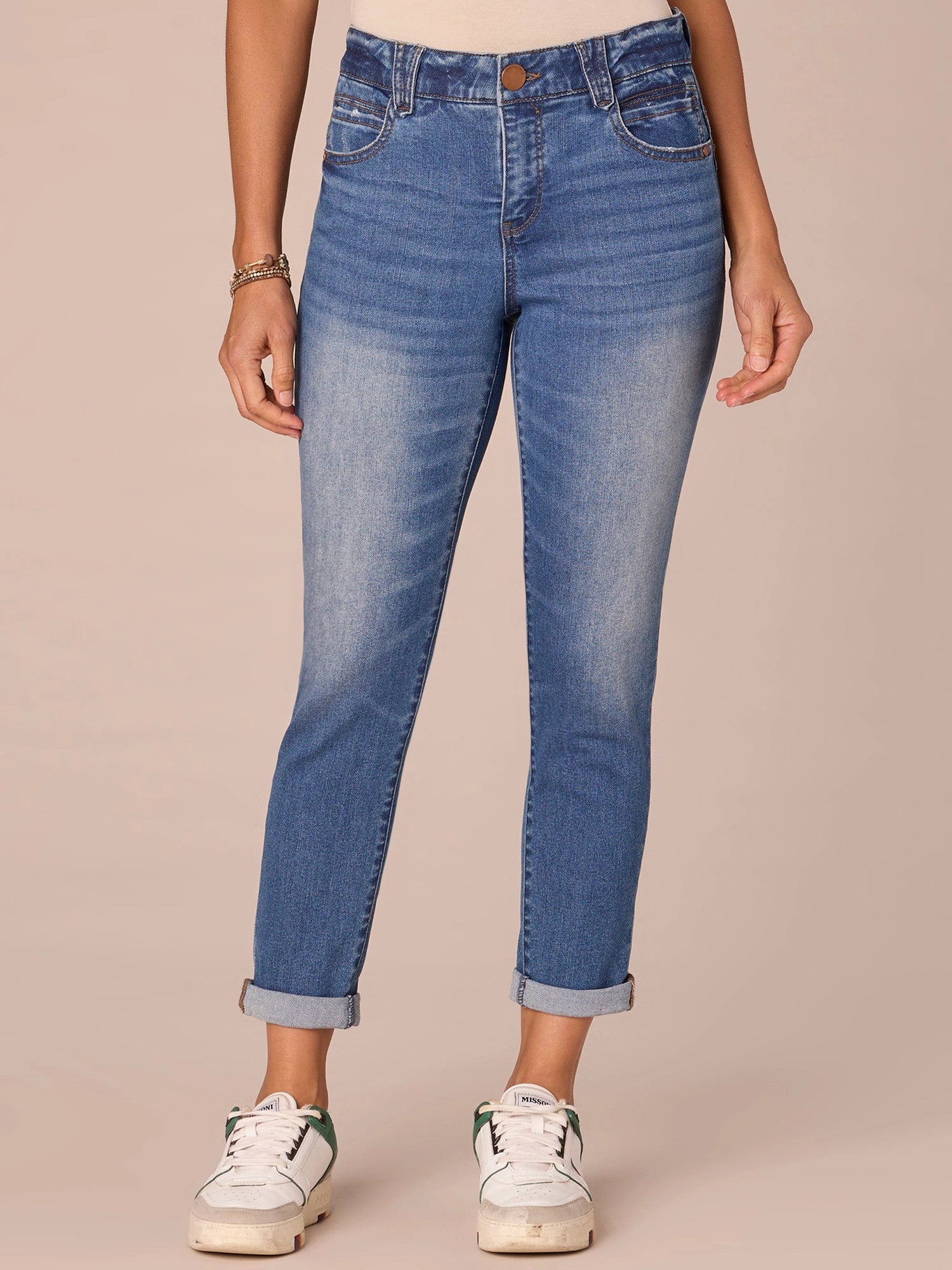 Morning Stroll Music Event Office Wear Neutral palette "Ab"solution Mid-Rise Ankle Skimmer Petite Jeans with Roll Cuff Hem