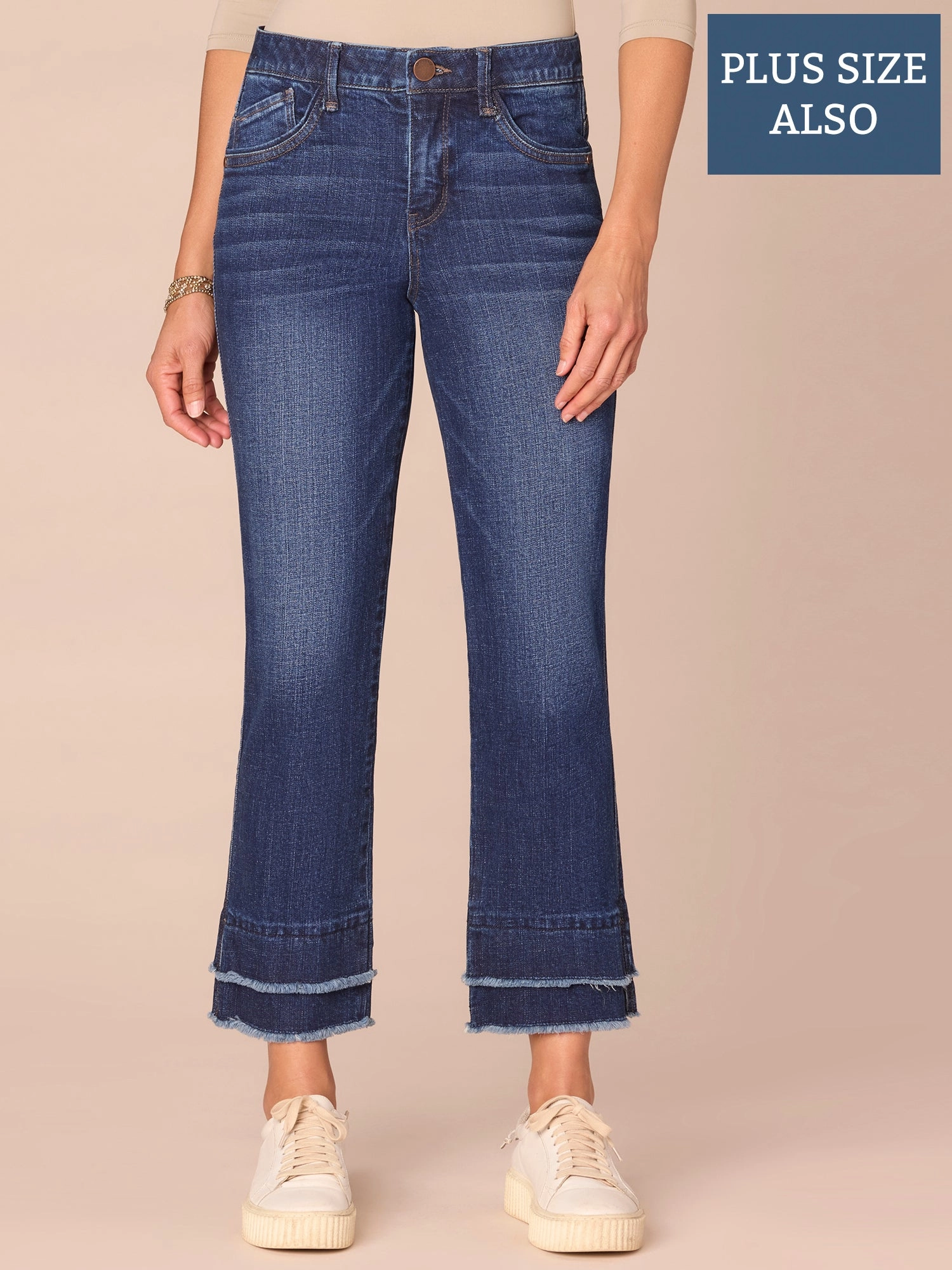 "Ab"solution? Mid-Rise Double Layer Fray Plus Size Kick Flare Jeans Daily Fit