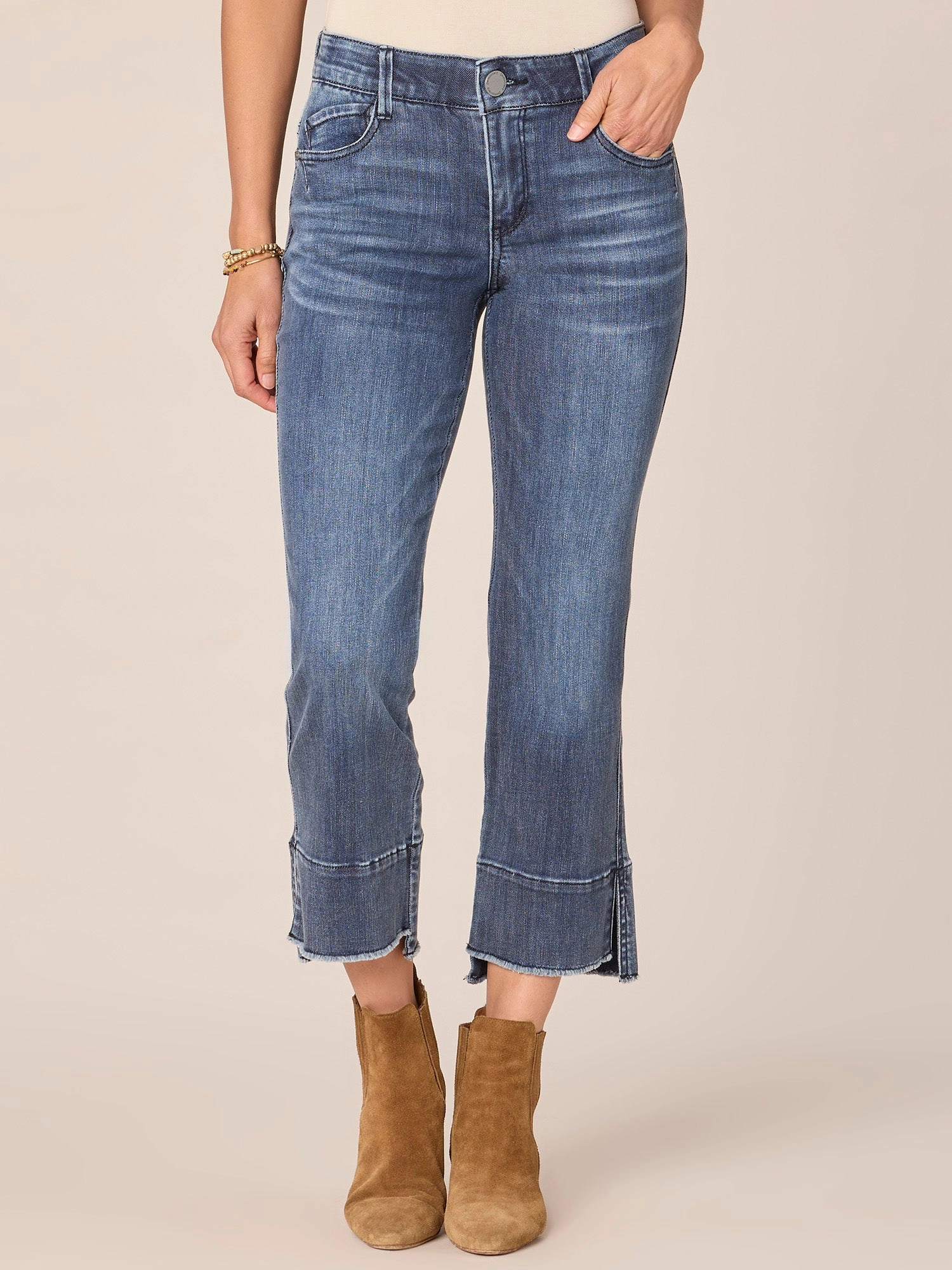 "Ab"solution Mid-Rise Fray Hem Kick Flare Jeans Casual Dressing