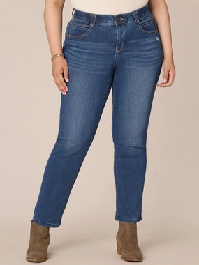 "Ab"solution Mid-Rise Plus Size Straight Leg Jeans Permanent Crease Retention Comfy Touch