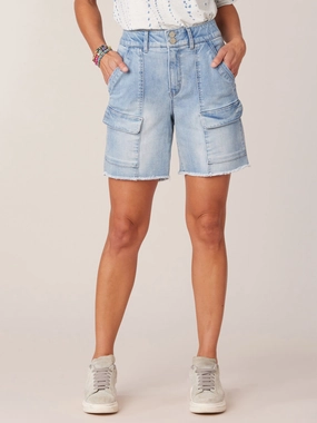 "Ab"solution Skyrise 7" Inseam Double Button Patch Pocket Cargo Short Trendy Evening Stroll Stylish Fit