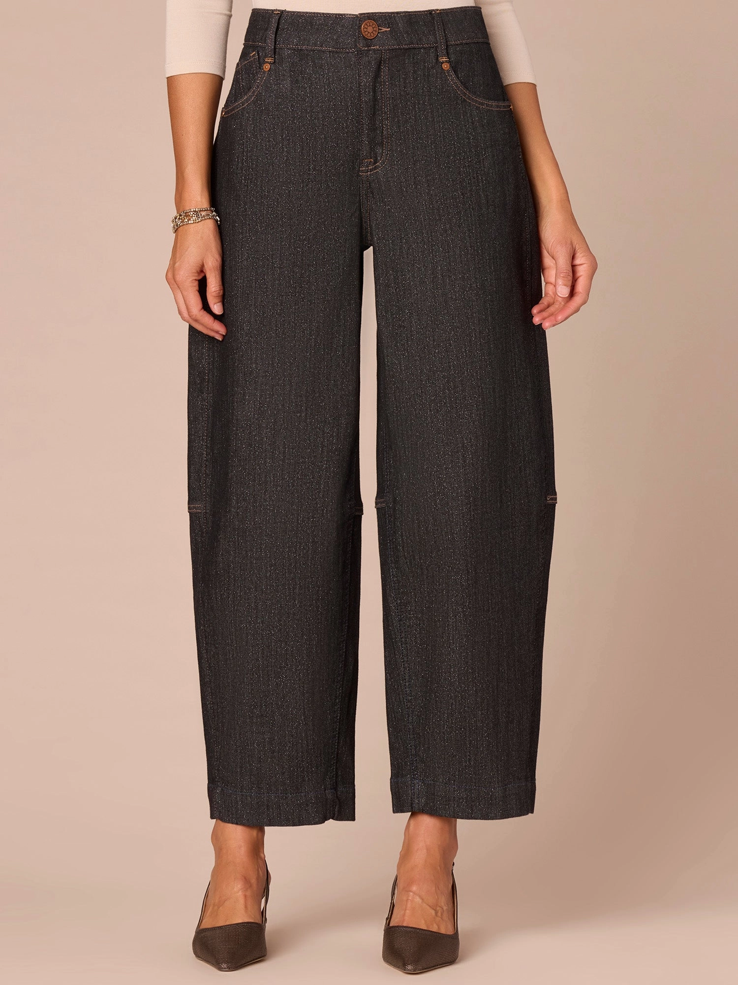 "Ab"solution? Skyrise Black Relaxed Barrel Leg Jeans with Uneven Yoke Casual Friday Durable Athlete Fit