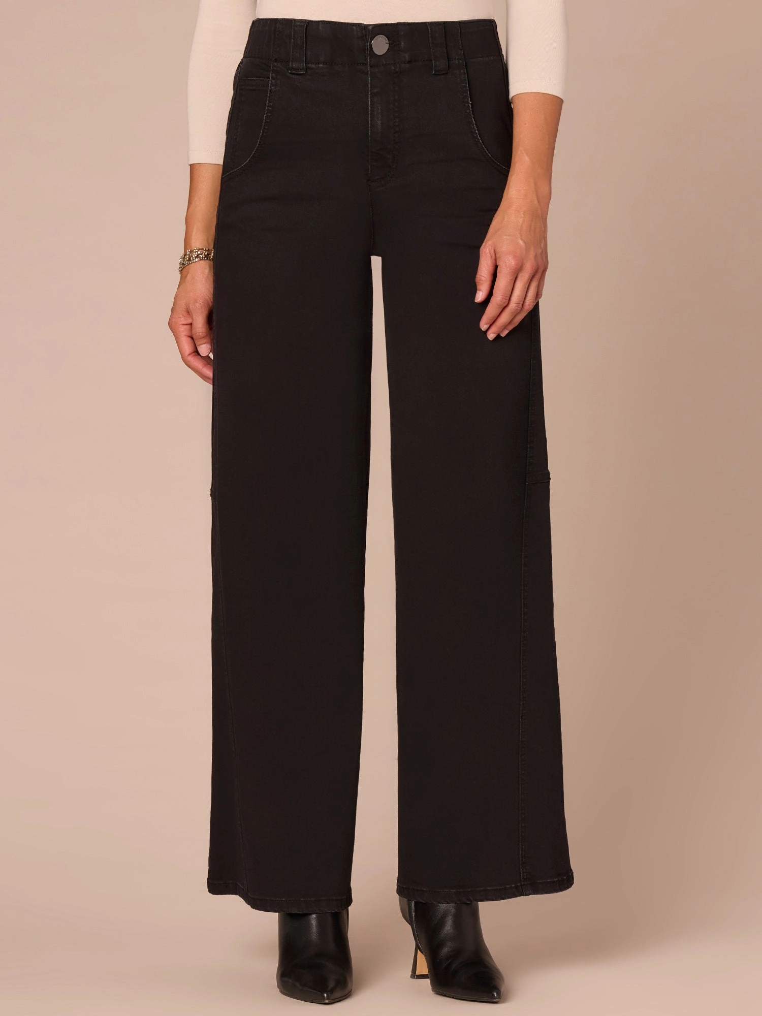 Quick Outfit Casual Comfort "Ab"solution? Skyrise Diagonal Front Seam Wide Leg Jeans