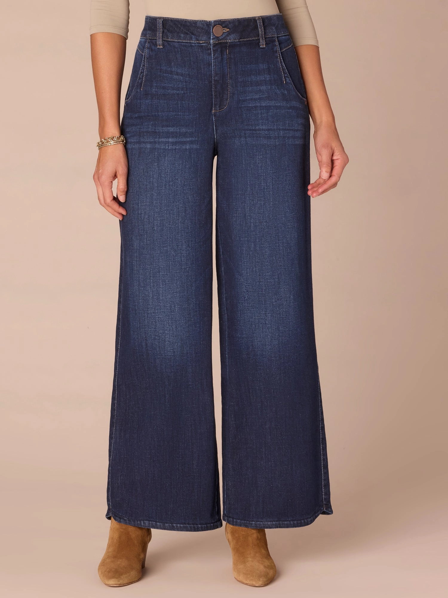 Textured Versatile Shopping Day Daily Wear Summer Vibes Music Event "Ab"solution? Skyrise Petite Wide Leg Jeans with Tulip Hem