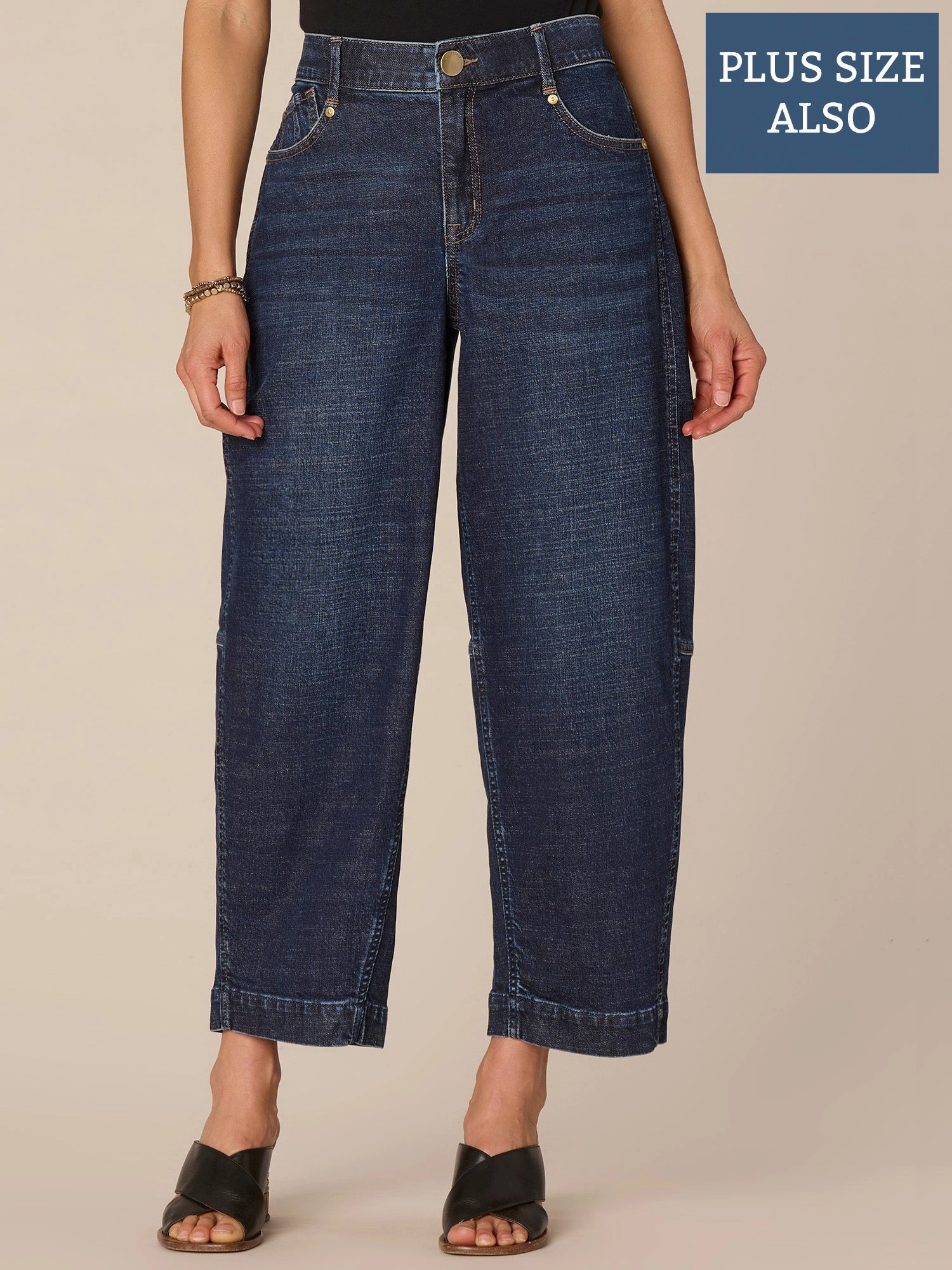 "Ab"solution Skyrise Plus Size Relaxed Barrel Leg Jeans Wrinkle Free Fabric Treatment Fashion Routine