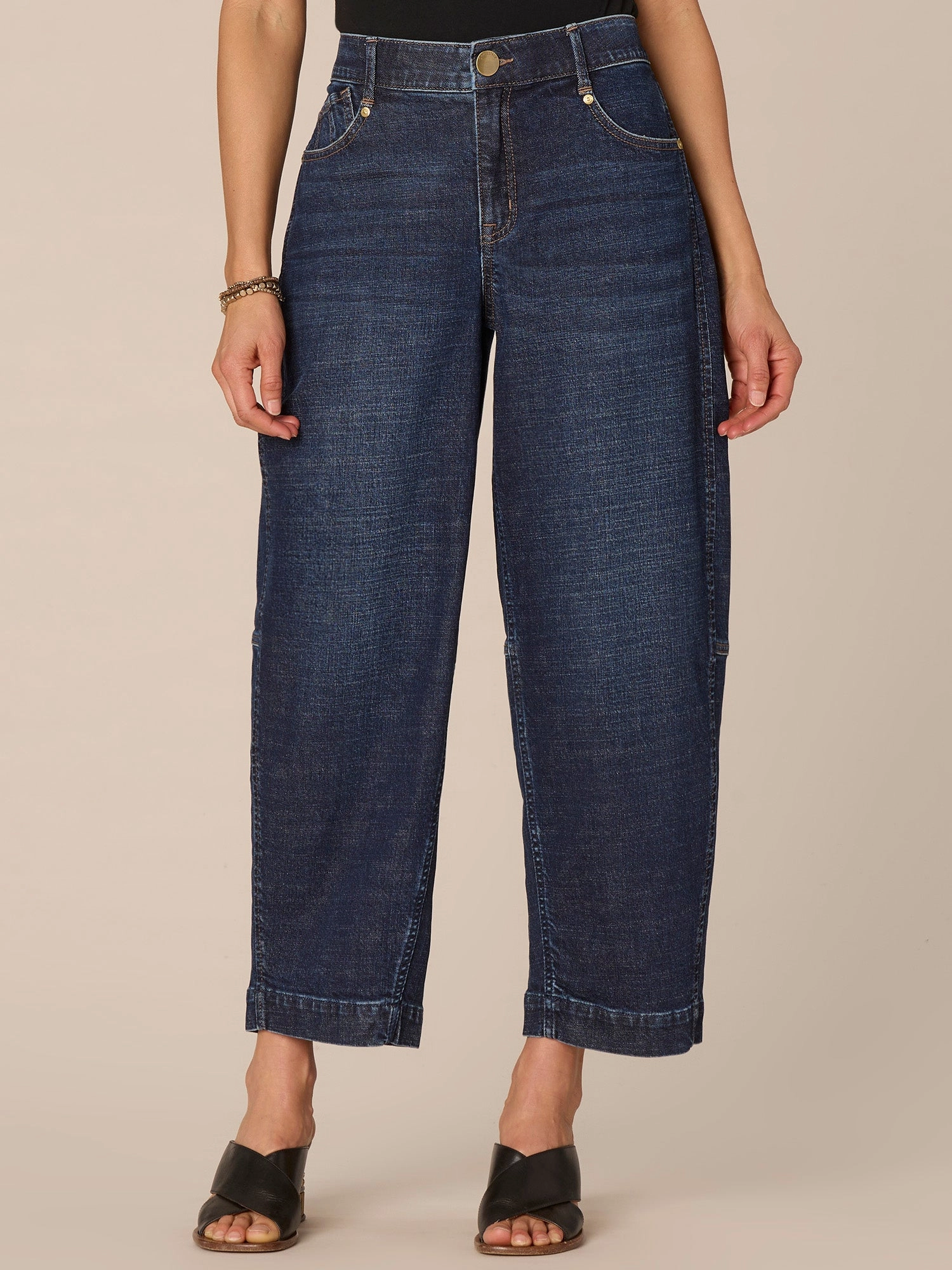 "Ab"solution Skyrise Relaxed Barrel Leg Jeans with Uneven Yoke Crisp Look
