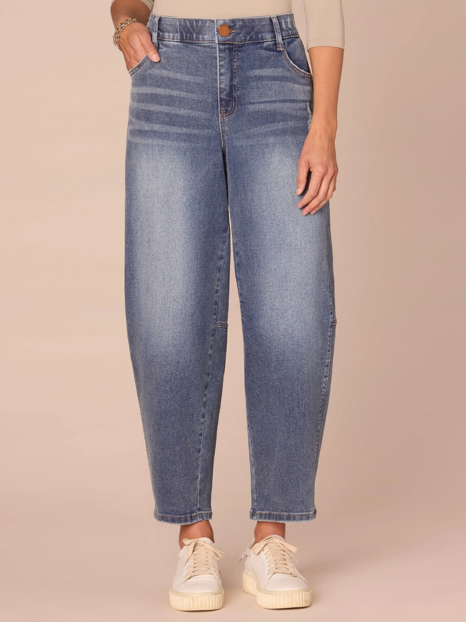 "Ab"solution? Skyrise Relaxed Barrel Leg Jeans with Uneven Yoke Effortless Layer Soft Eco Friendly