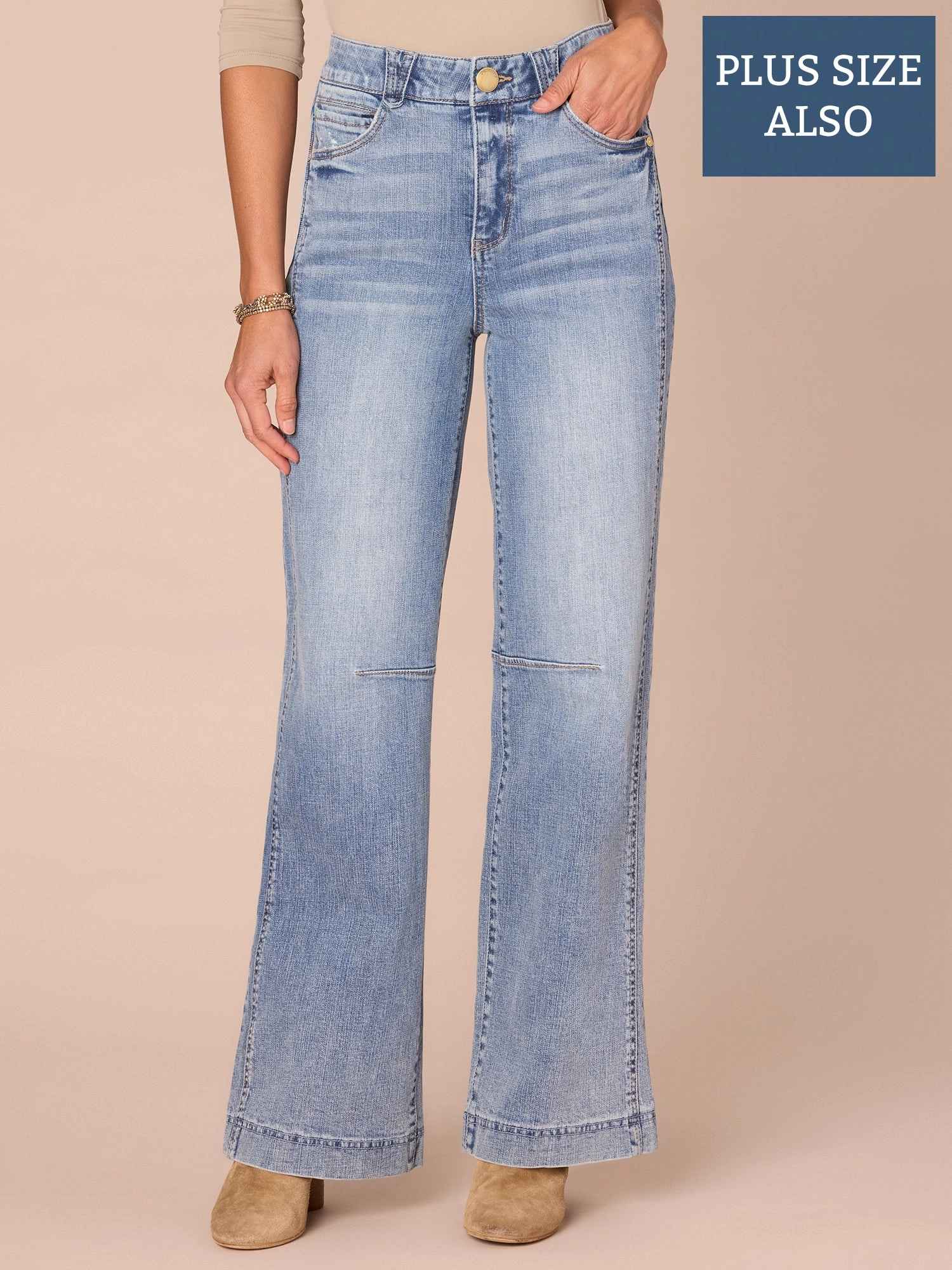 Casual Fit Always Stylish "Ab"solution? Skyrise Round Up Side Seam Plus Size Wide Leg Jeans
